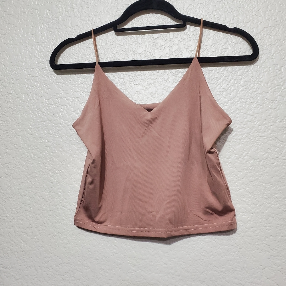 Rose Gold Beige Cropped Camisole Spaghetti Strap Tank Top Women's Size Large
